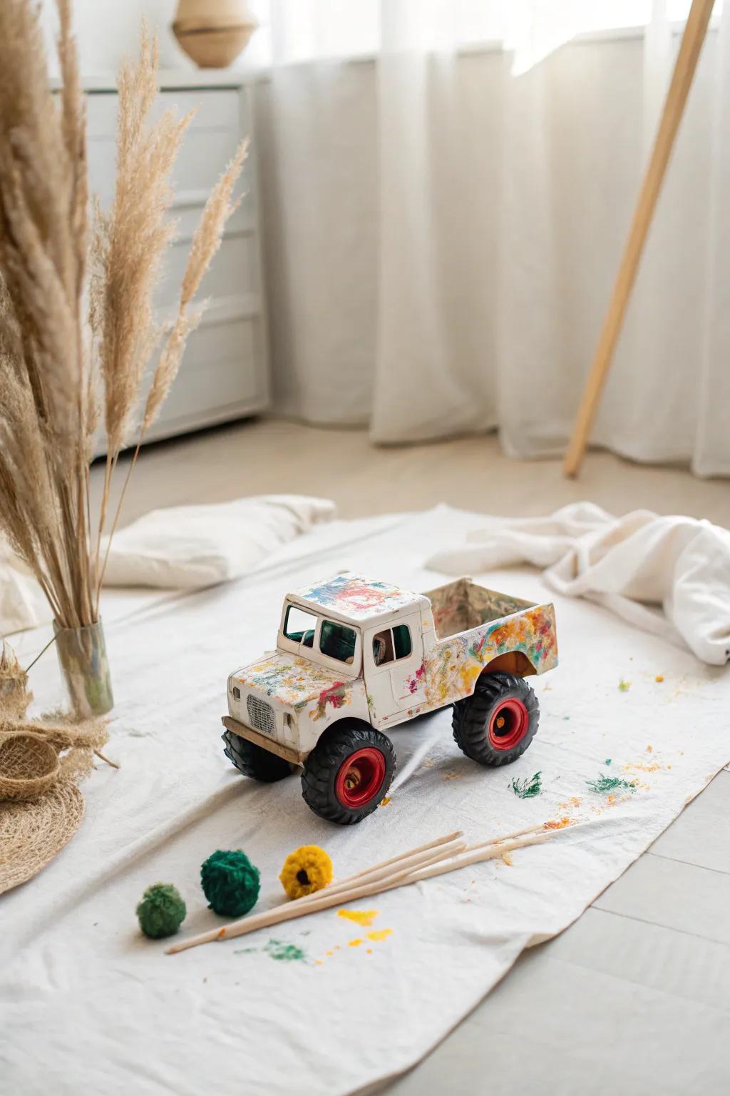 Tiny wheels, big creativity: Embrace the joy of paint without the mud!