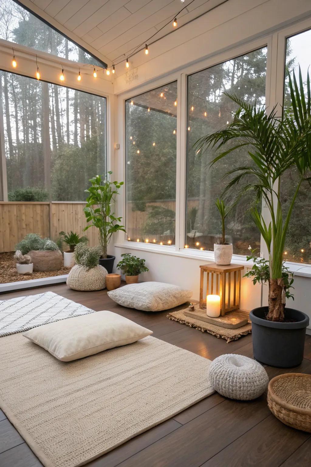 A tranquil meditation space designed for relaxation.