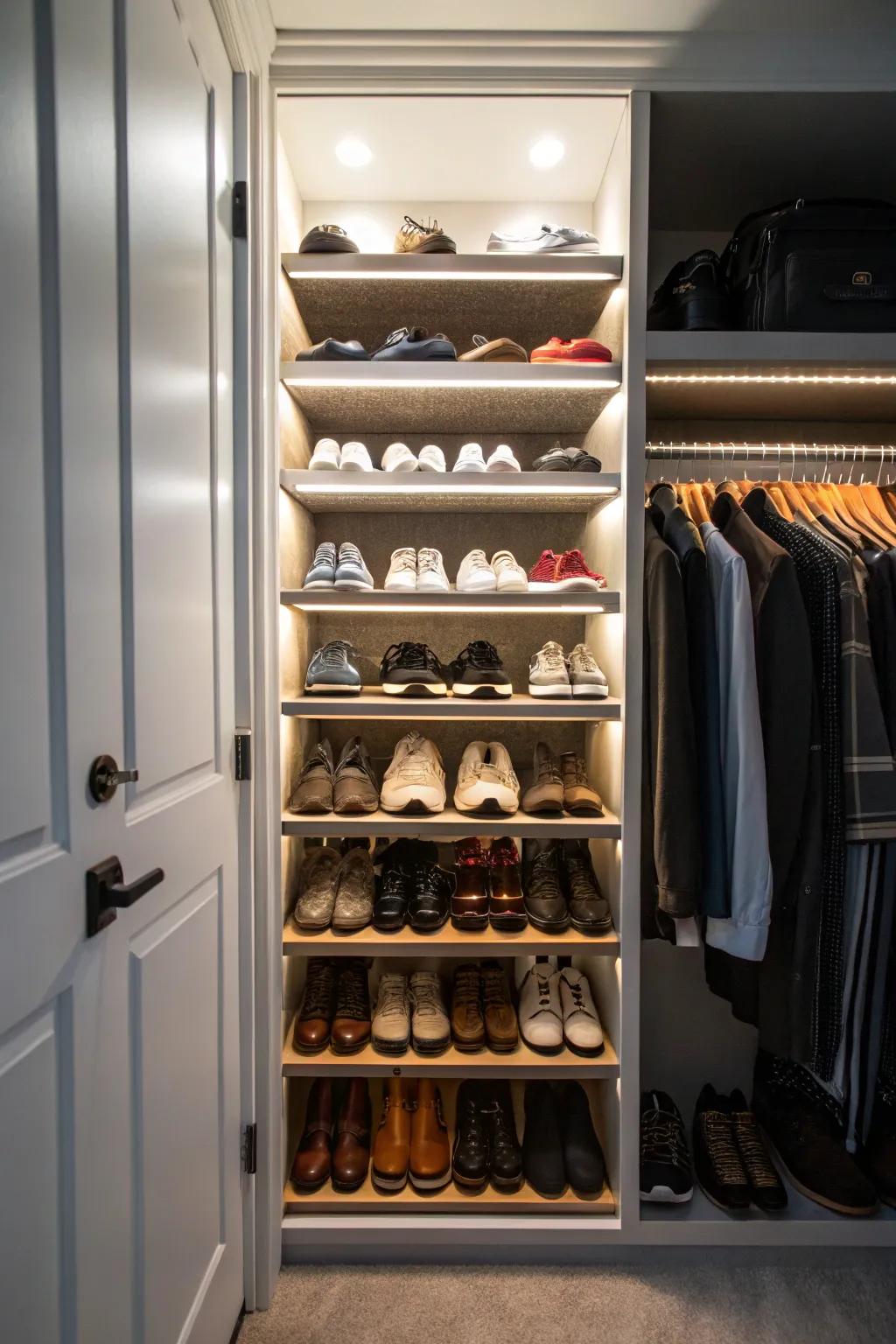 Strategically placed lighting brings out the best aspects of your closet.