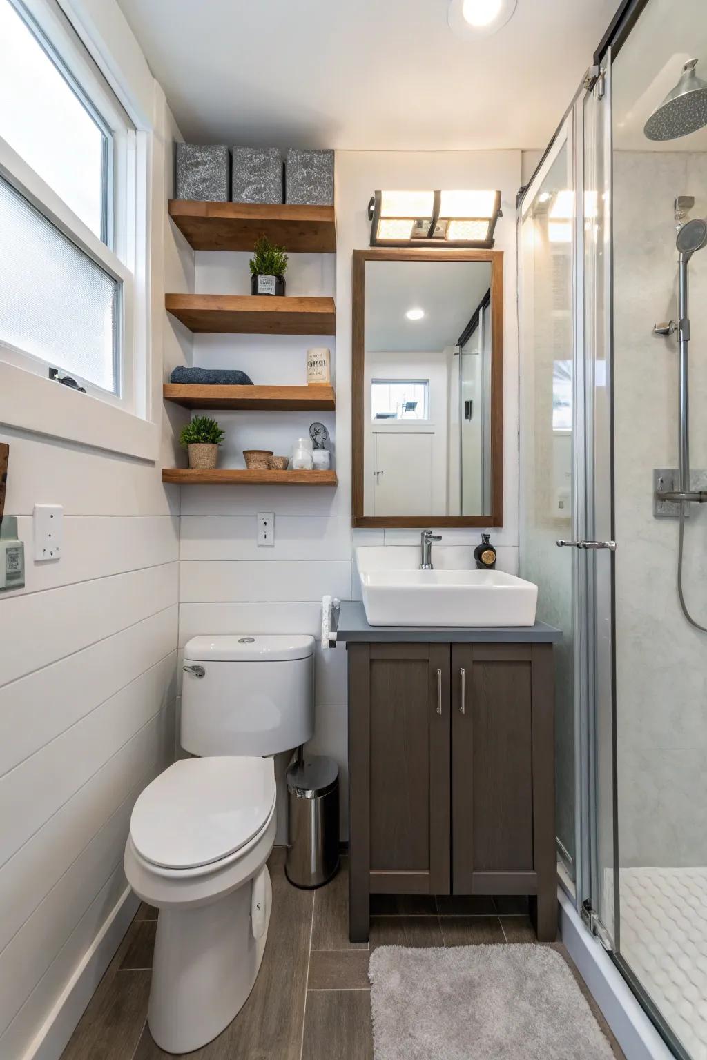 Efficient bathroom designs maximize functionality in small ADU spaces.