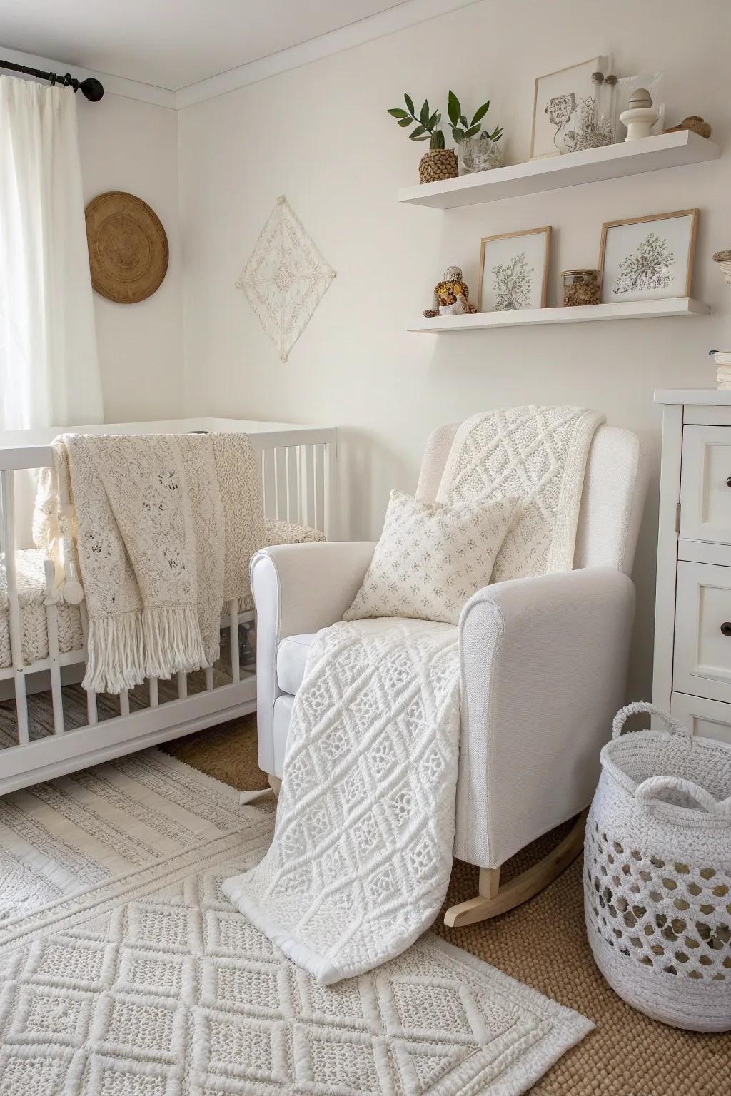 White designs add subtle elegance to a nursery.