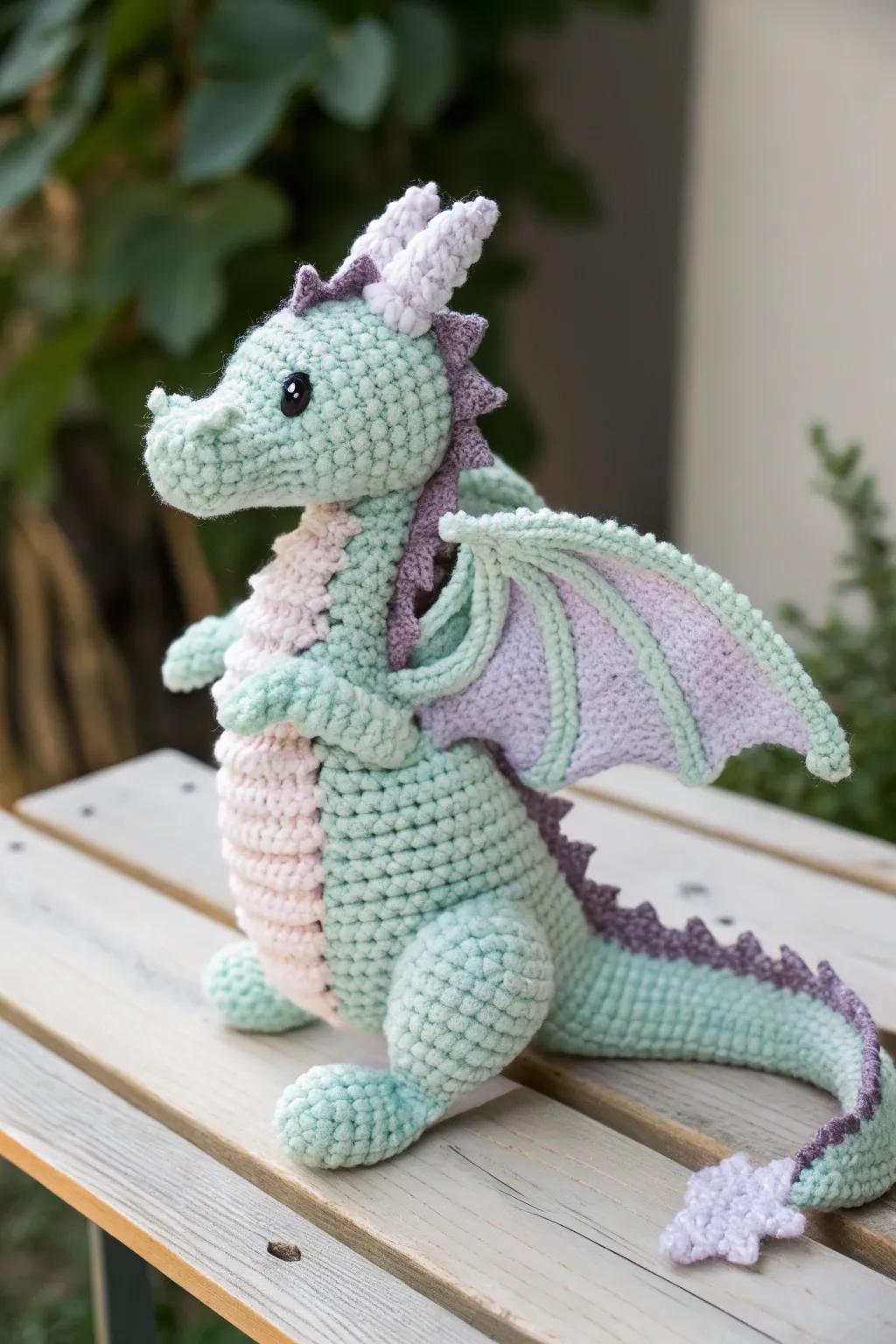 Enchant your space with a whimsical amigurumi dragon, where craftsmanship meets fantasy.