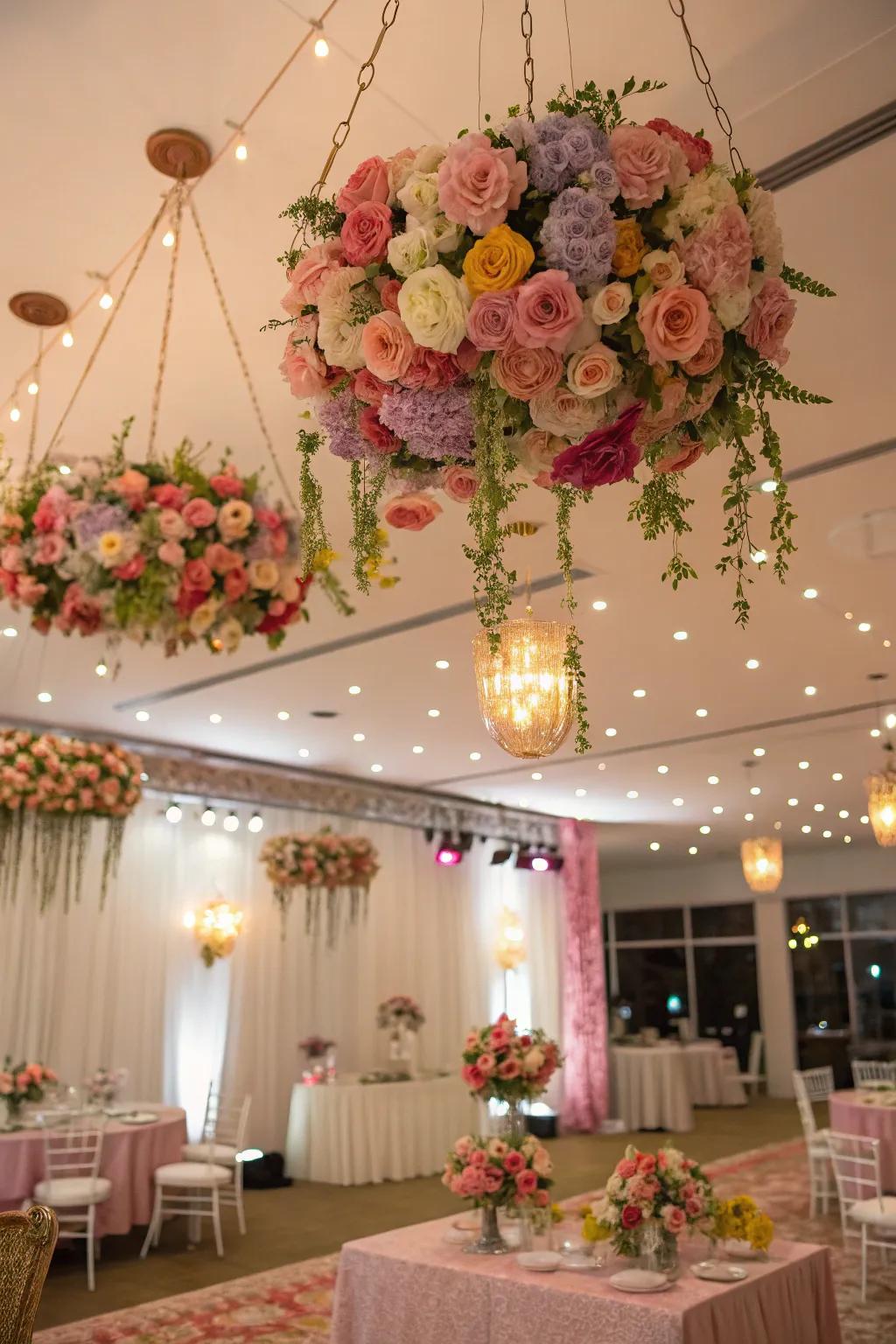 Add whimsy with hanging bloom sets.