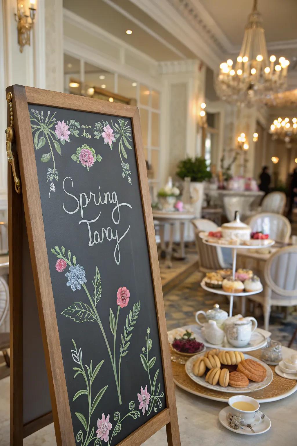 Tea party delights captured in chalk art.