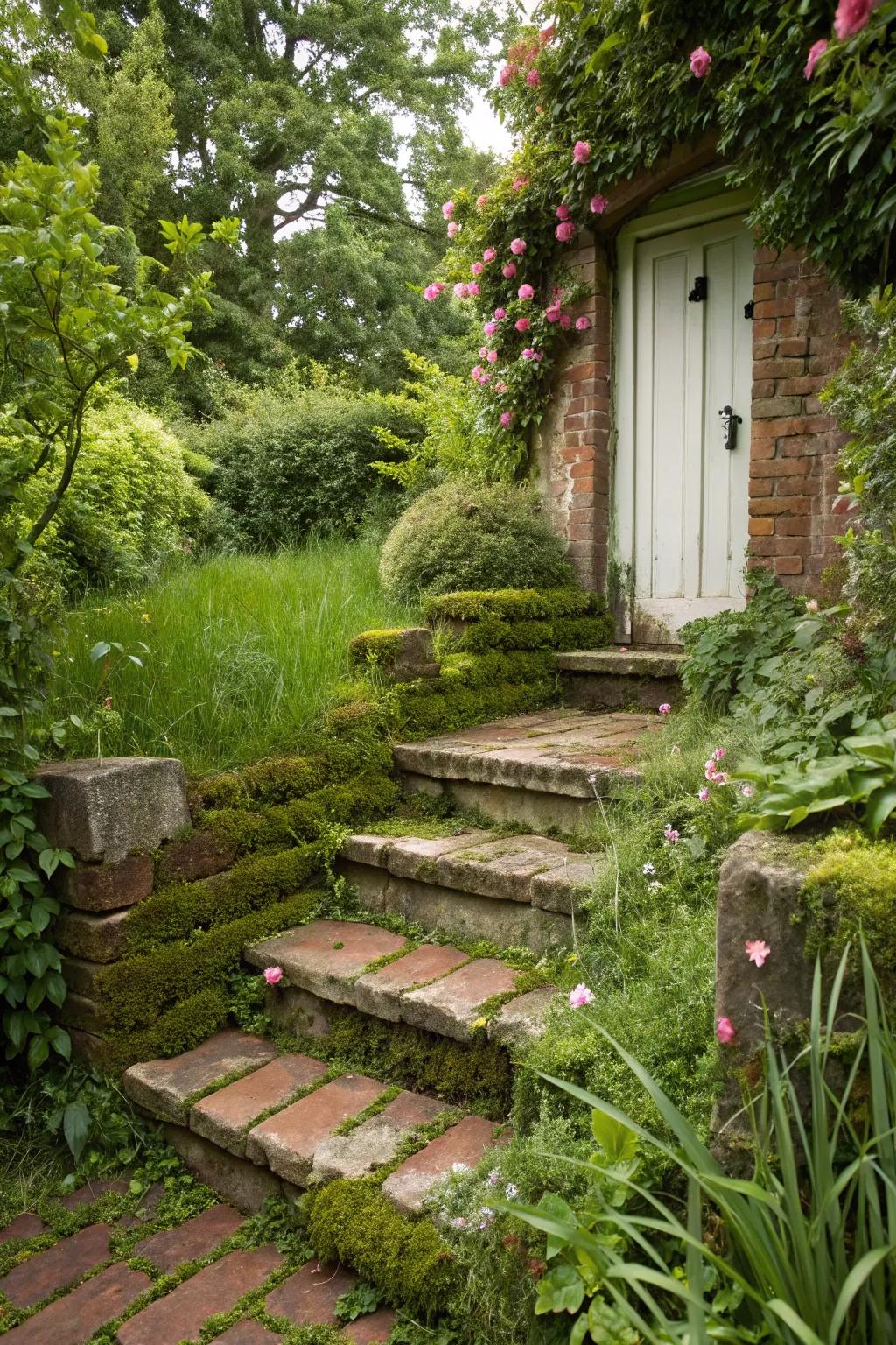Classic brick steps offer timeless elegance.