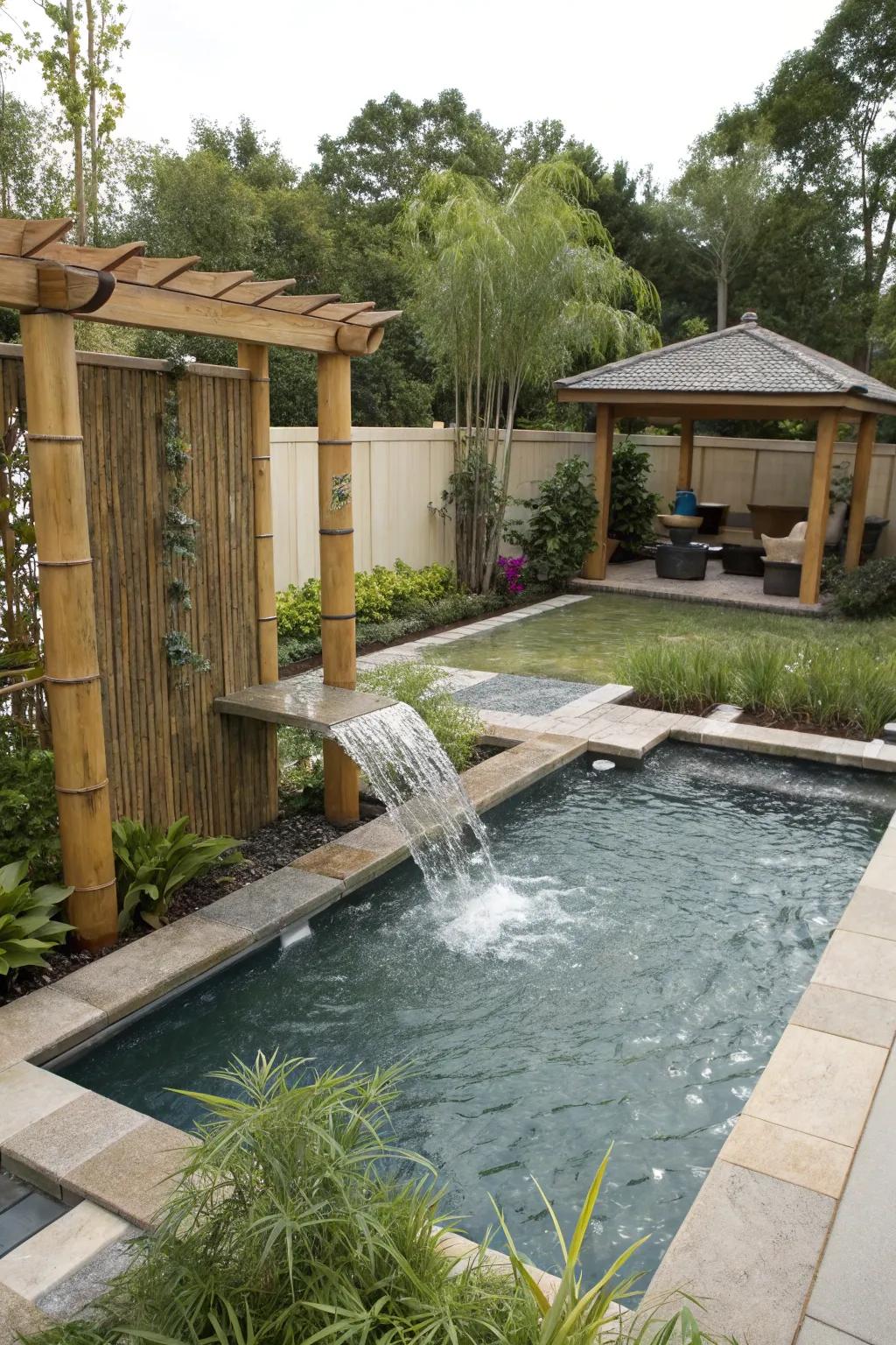 Zen-inspired waterfalls offer a tranquil escape.