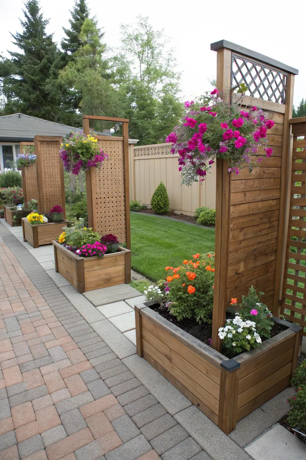 Seclusion dividers with planters contribute allure and function.