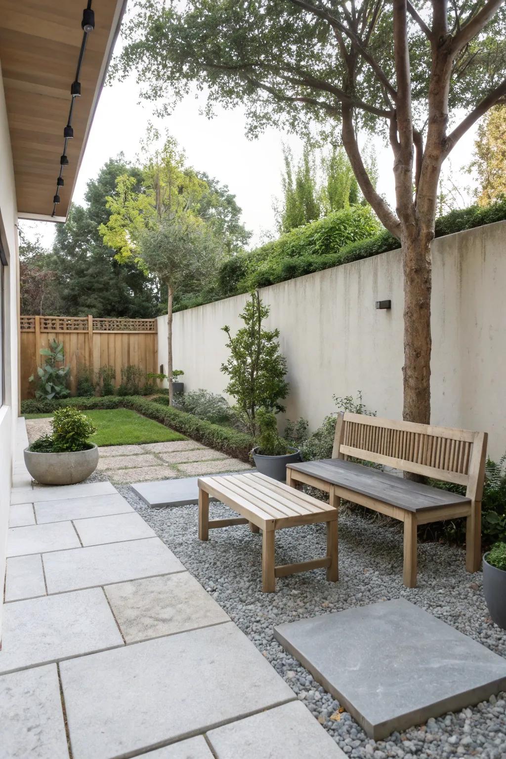 Stone and gravel craft a minimalist, elegant look.