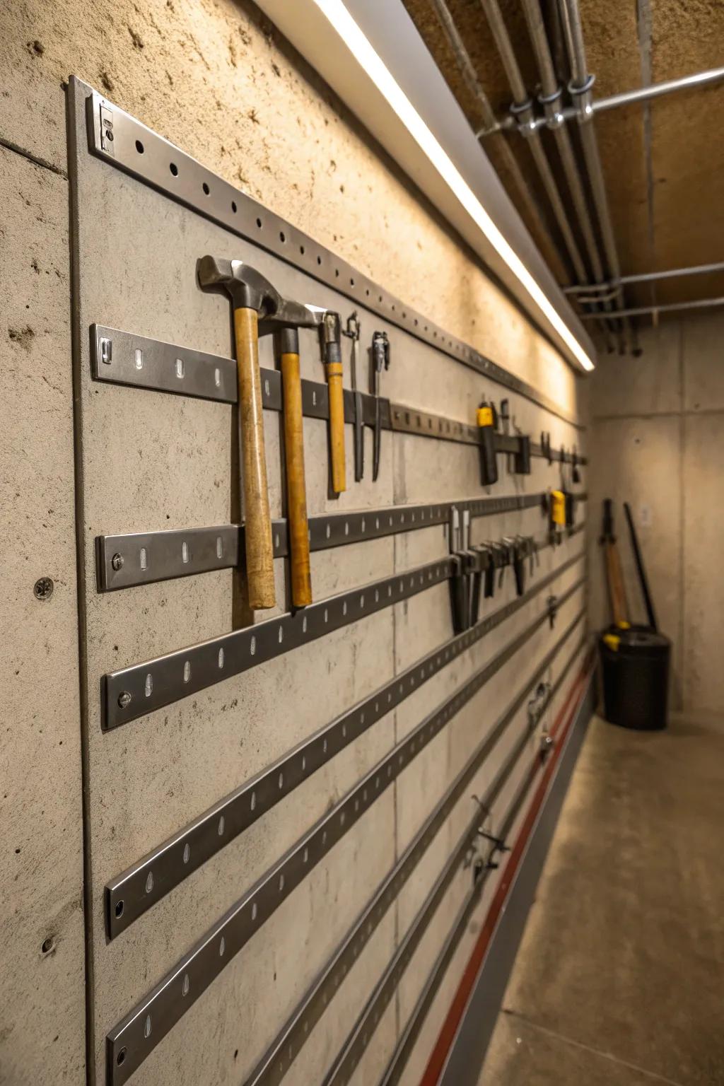 Magnetic strips provide practical storage solutions for small metallic items.