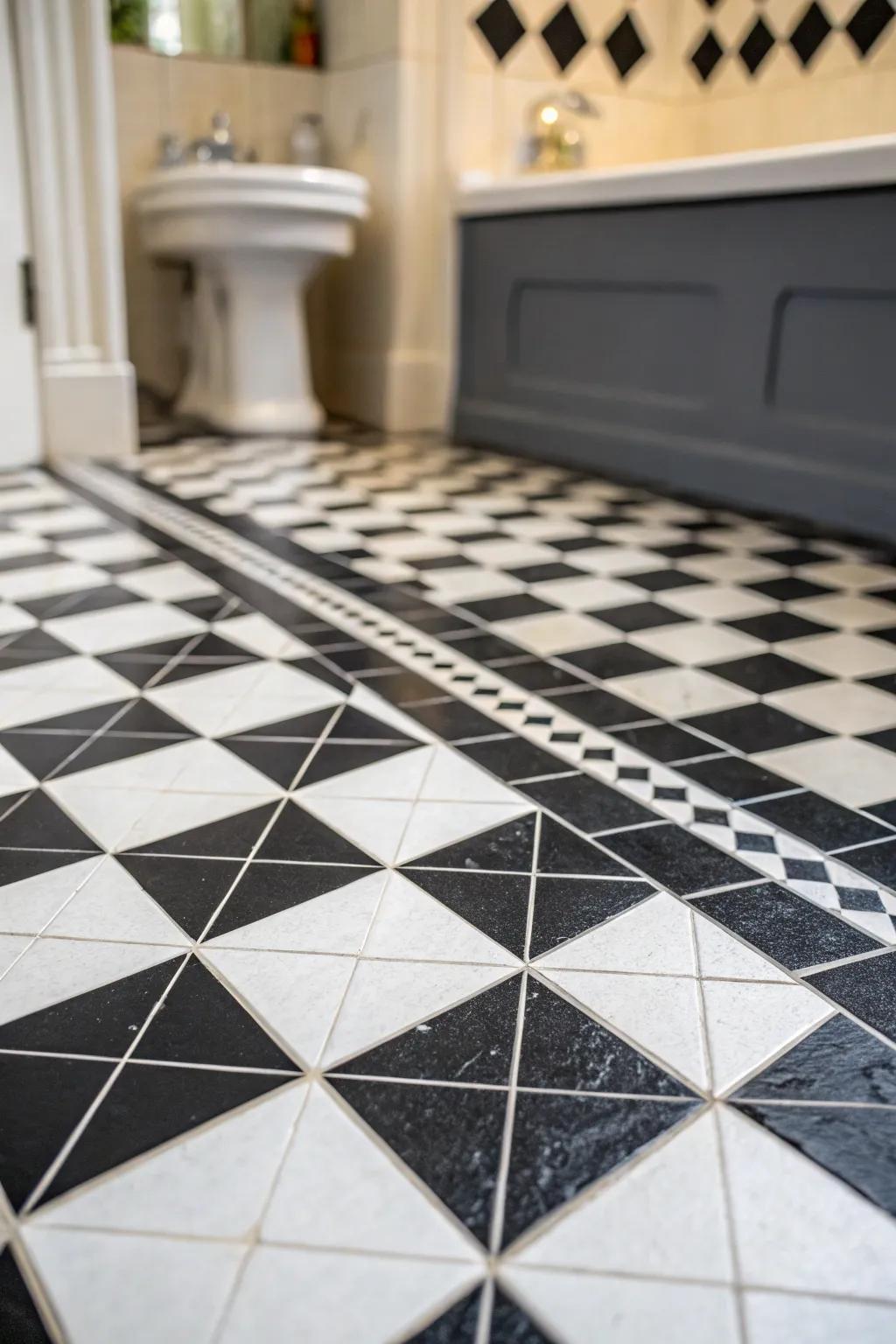 Black and white flooring deliver a bold and timeless contrast.
