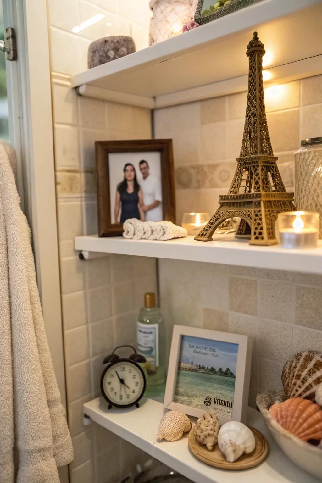 Personal souvenirs add warmth and personality.