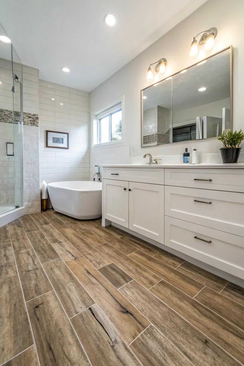 Blend warmth and practicality using timber-style panels.