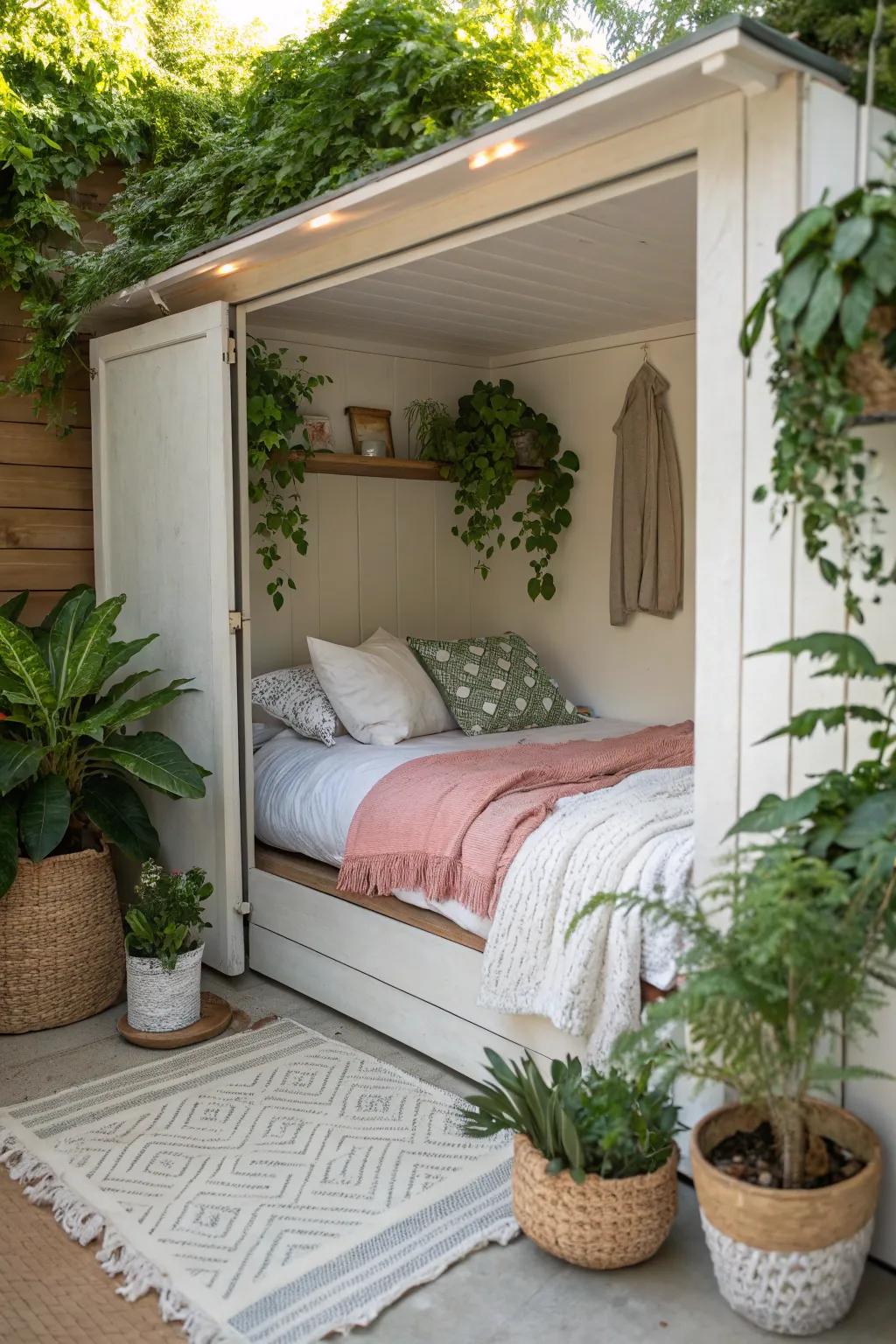Greenery adds a fresh and calming element to your closet bed.
