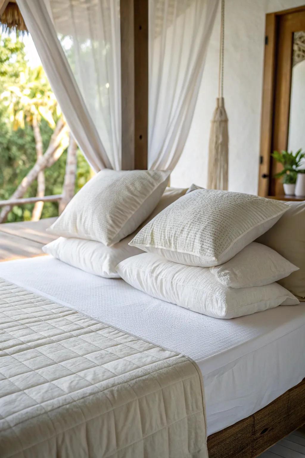 Attain serenity via simple and restful pillow configurations.
