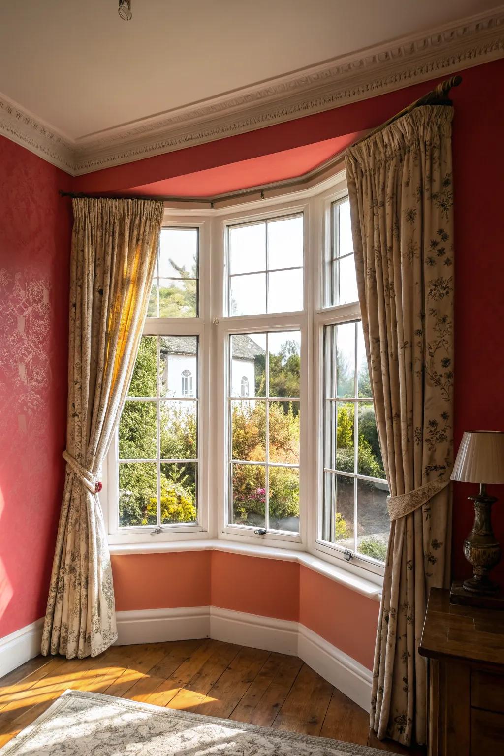 An accent wall adds color and personality to your bay window area.