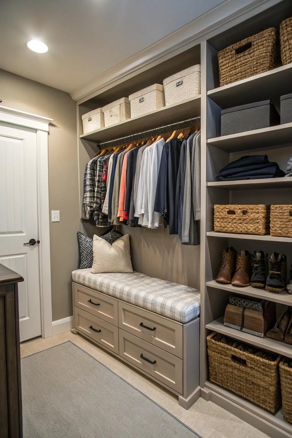 Multi-purpose furniture improves the efficiency of your closet.