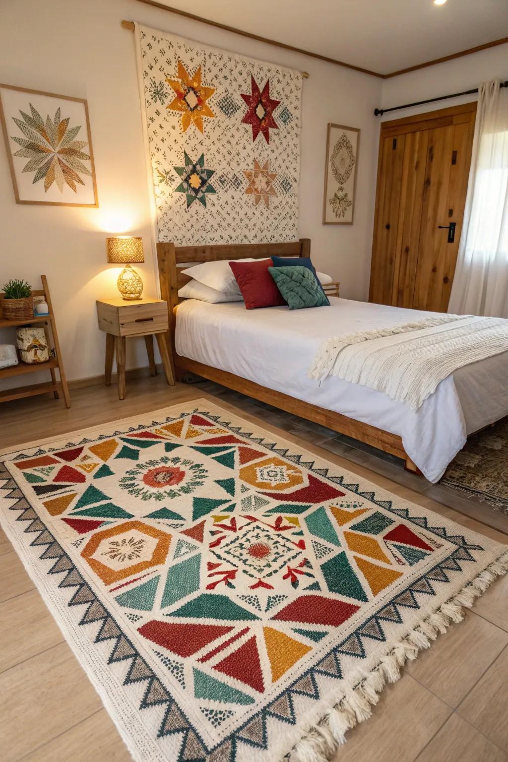 Geometric designs bring a modern flair to the bedroom.