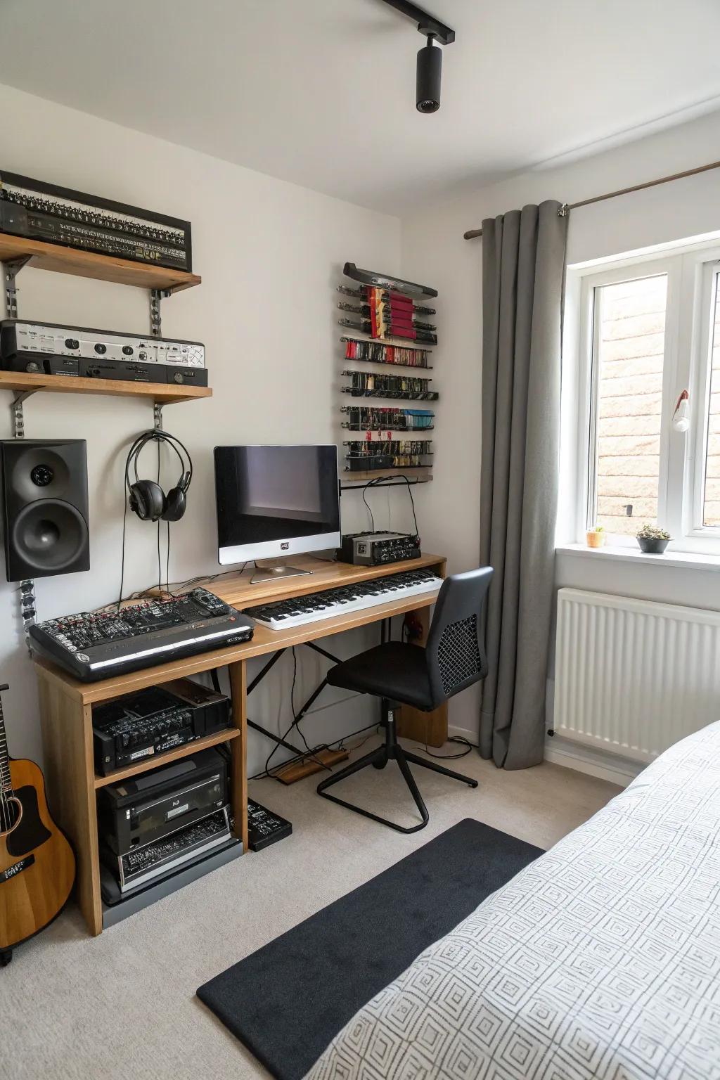 Concealed pathways provide a sleek and orderly look for your music studio.