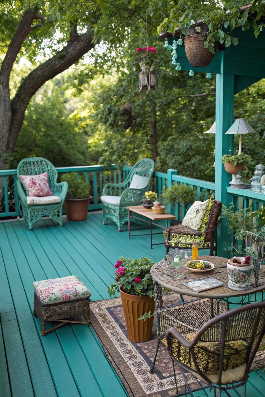 Teal decks offer a rich and vibrant jewel-toned accent.