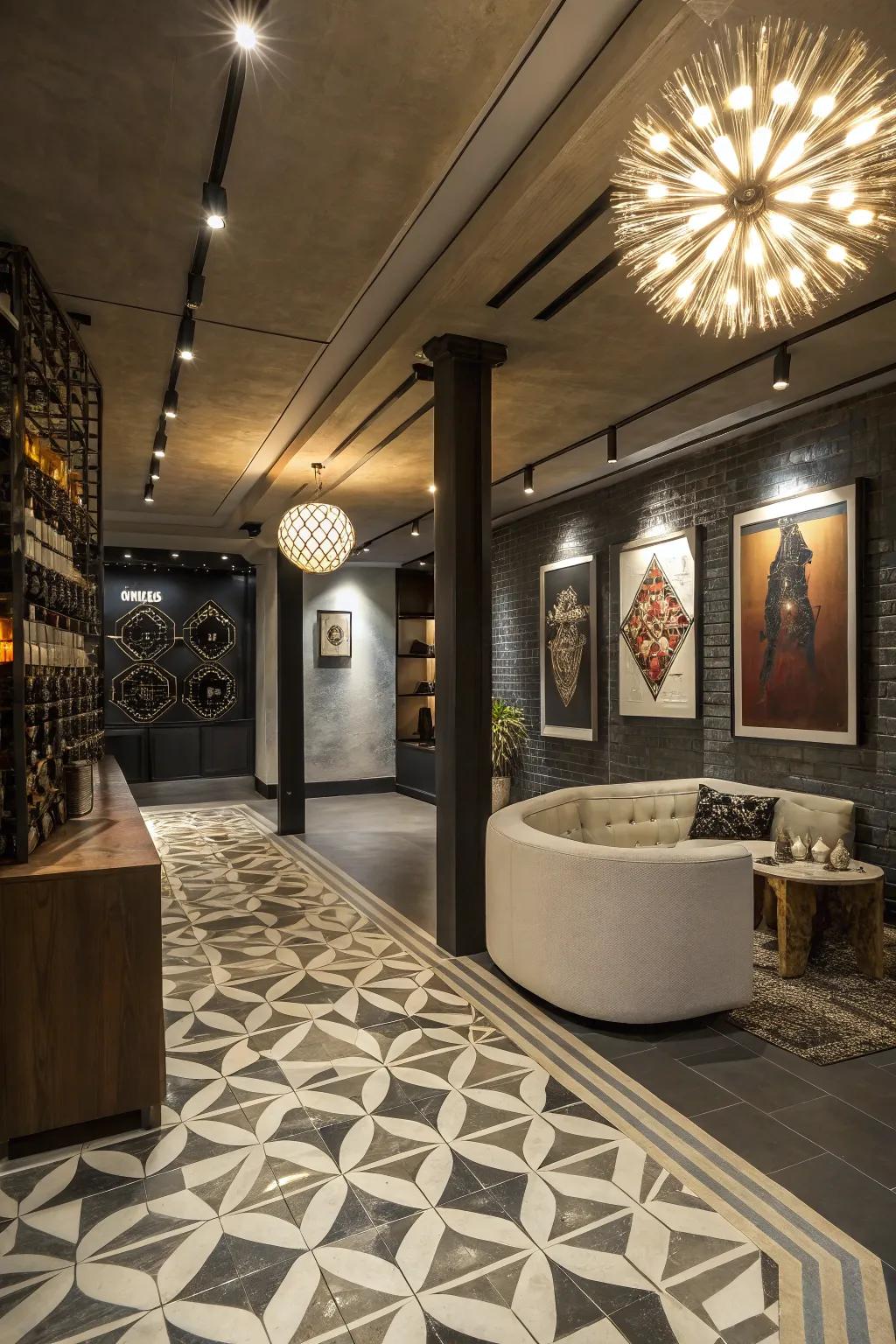 Symmetrical modules add bold patterns and visual interest to basements.