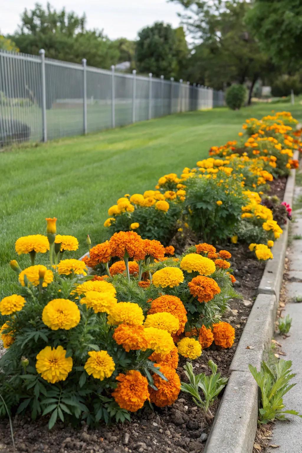 Marigolds offer vibrant color and serve as a natural pest deterrent.