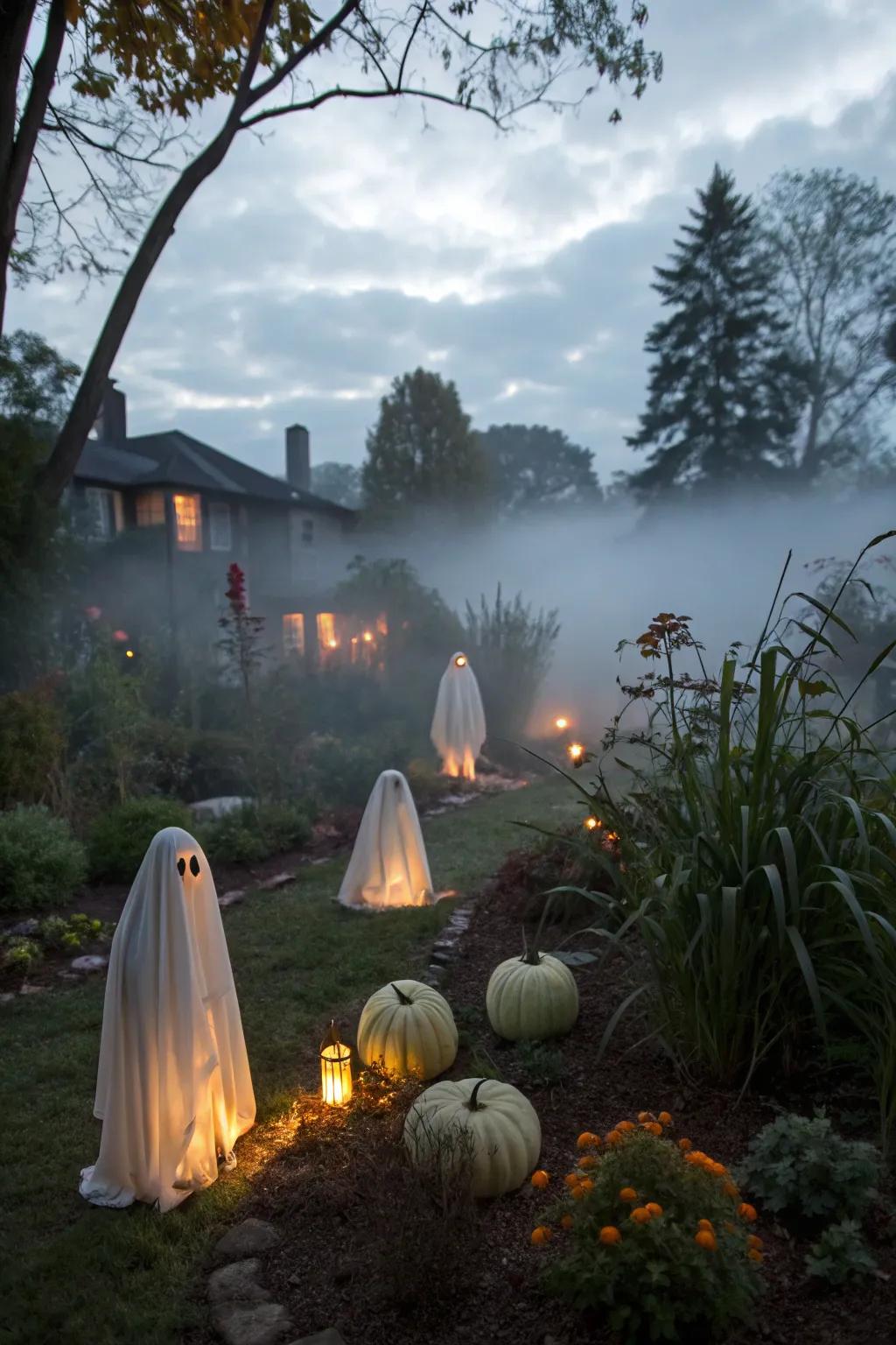 A phantasmic garden imparts an ethereal detail to Halloween festivities.