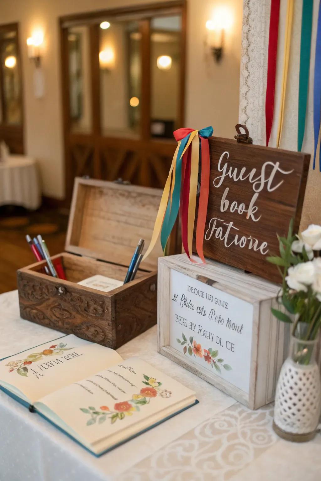 An interactive attendance ledger is a cherished memento.