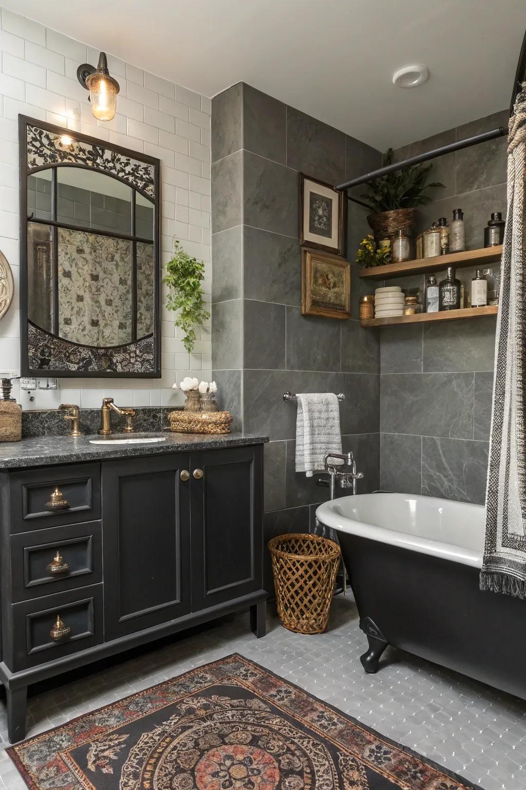A bathroom enriched with varied accessories for a personalized touch.