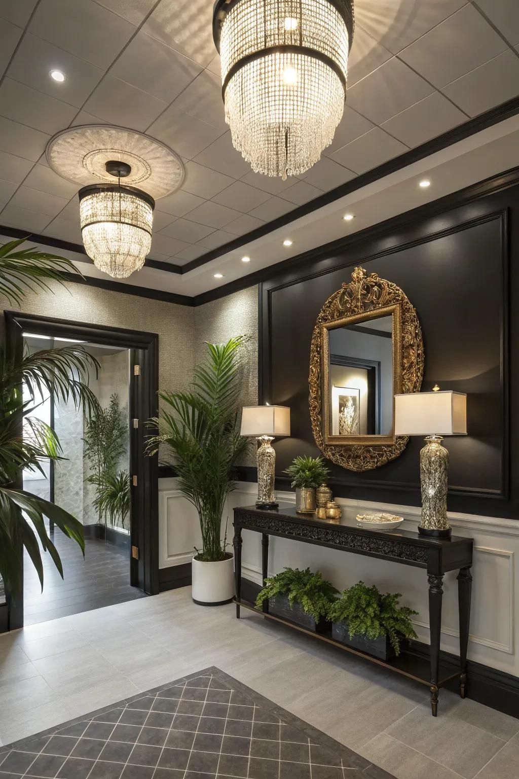 A grand arrival area where a dark overhead makes a daring statement.