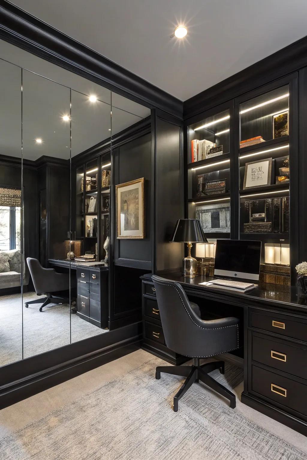Mirrored elements expanding and brightening the space.