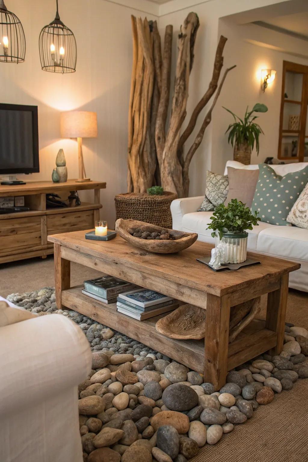 Unexpected natural elements impart organic beauty.