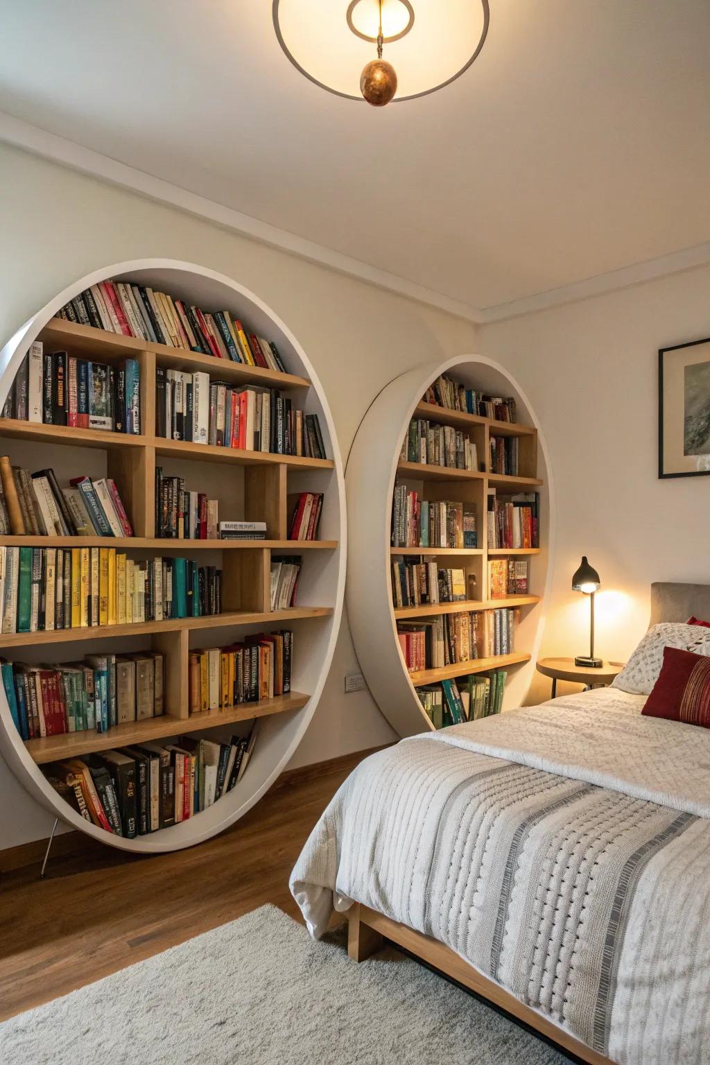 A statement piece: circular bookshelves that add visual interest.