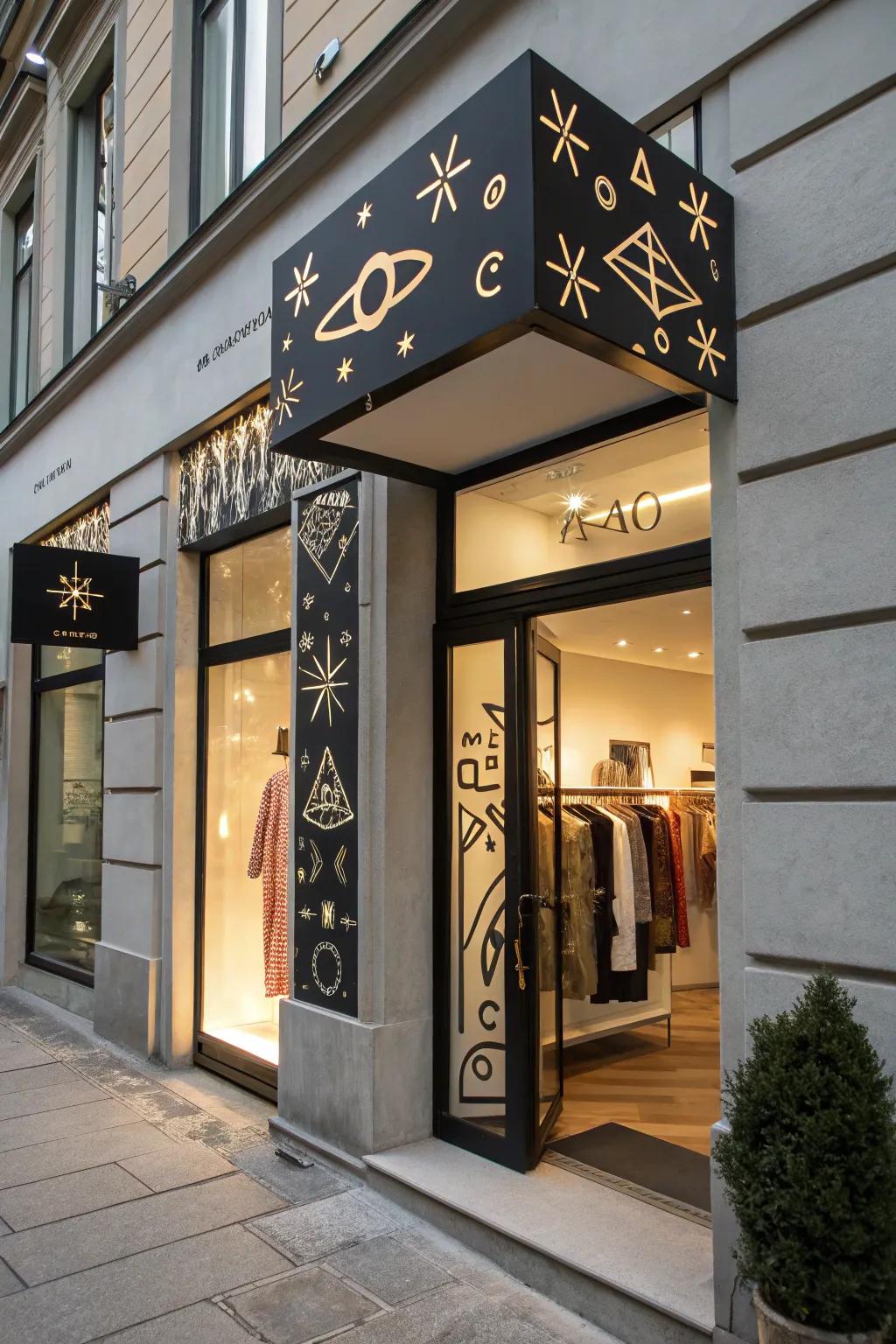 An asymmetrical sign that challenges traditional design norms with its creativity.