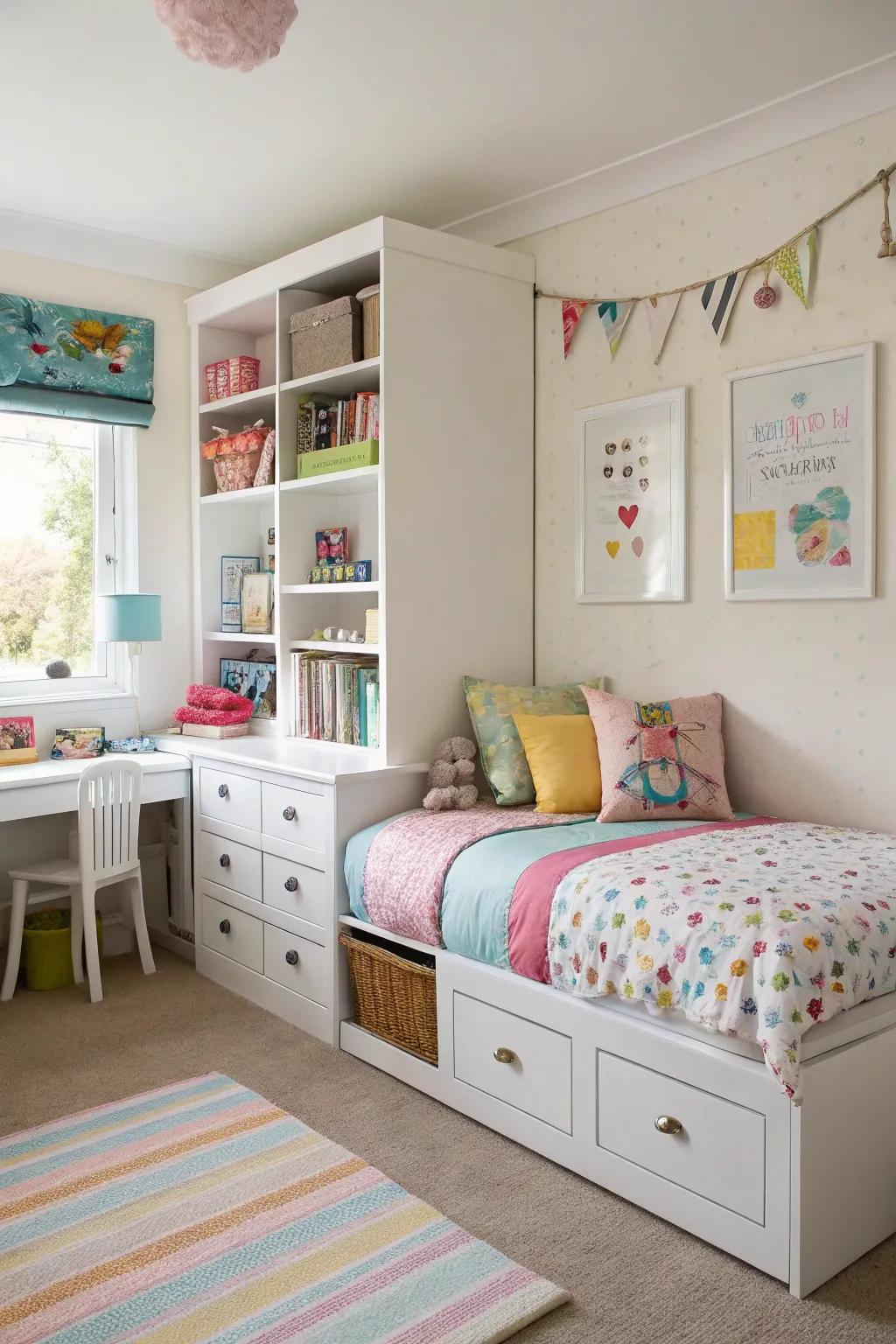 Concealed stowing helps keep shared spaces neat and organized.