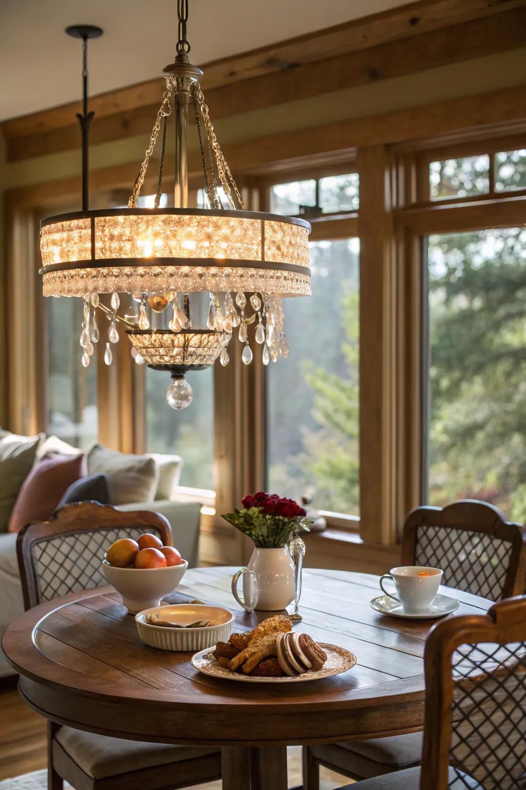 A chandelier can be the centerpiece of your breakfast nook.