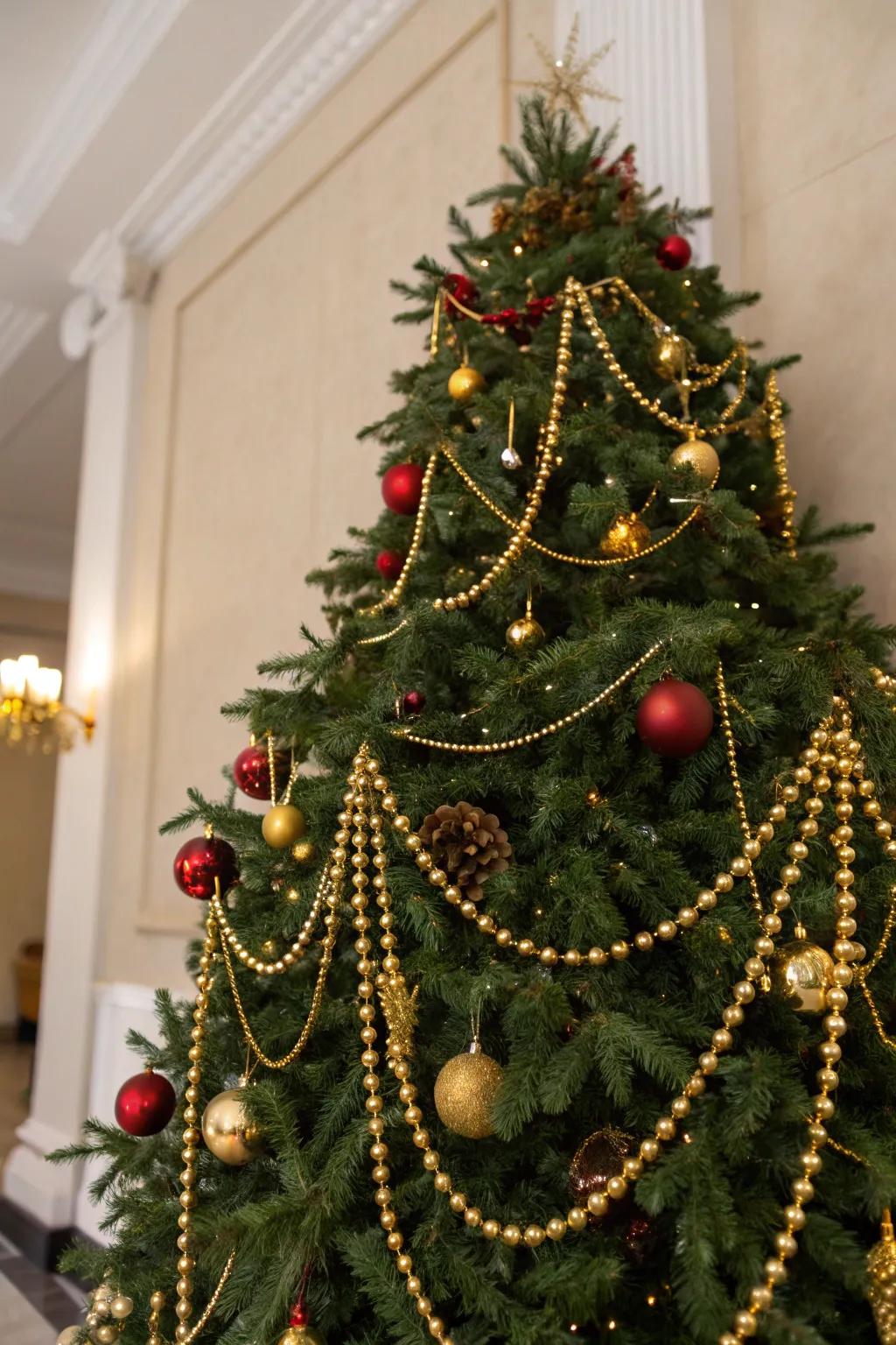Gold beaded spirals impart vintage glam to the tree.