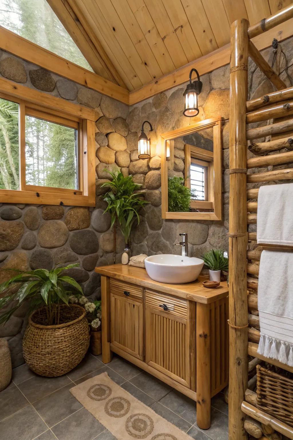 A cabin bathroom with eco-supportive bamboo elements for a natural impression.