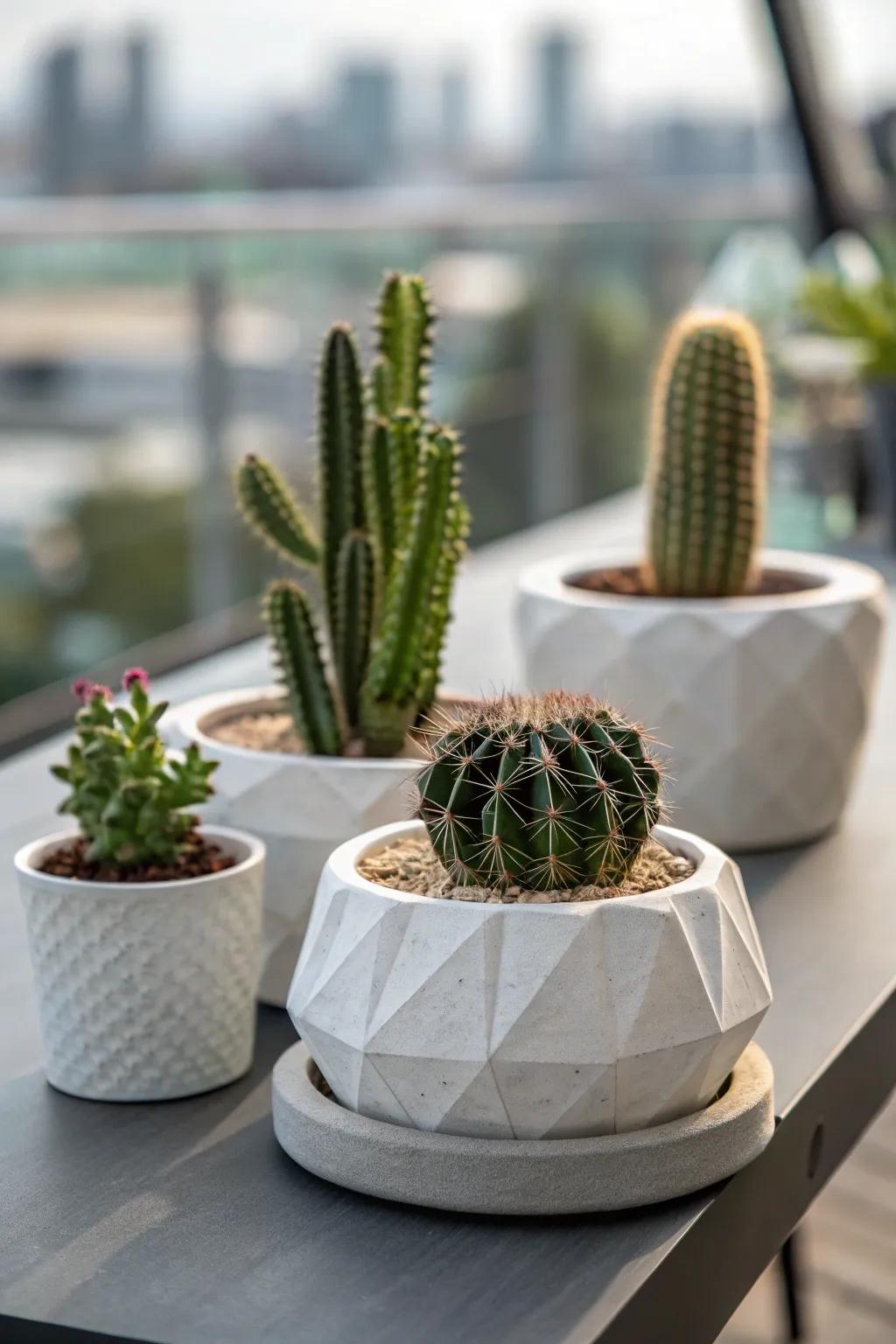 Artistic pots turn cacti into spectacular discussion starters.
