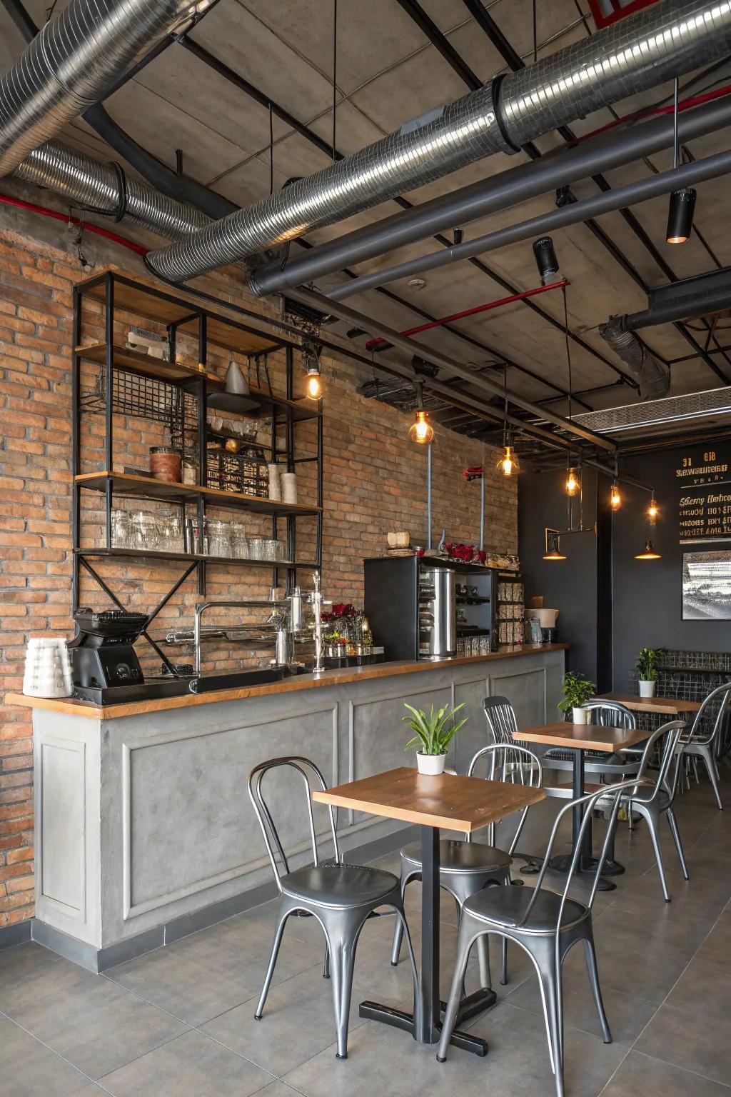 Industrial components append a contemporary edge to your home cafe.