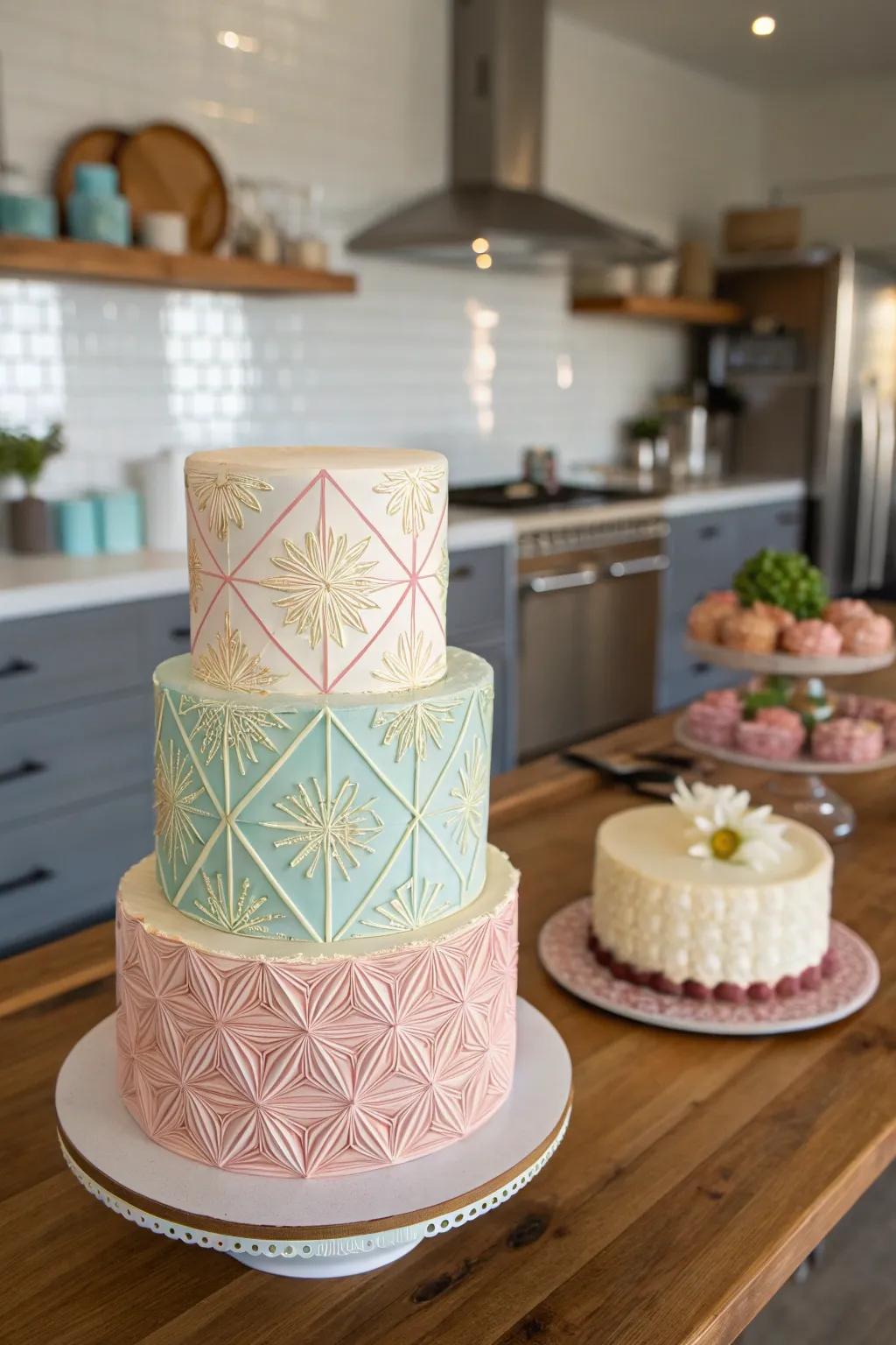 Contemporary symmetrical patterns in buttercream