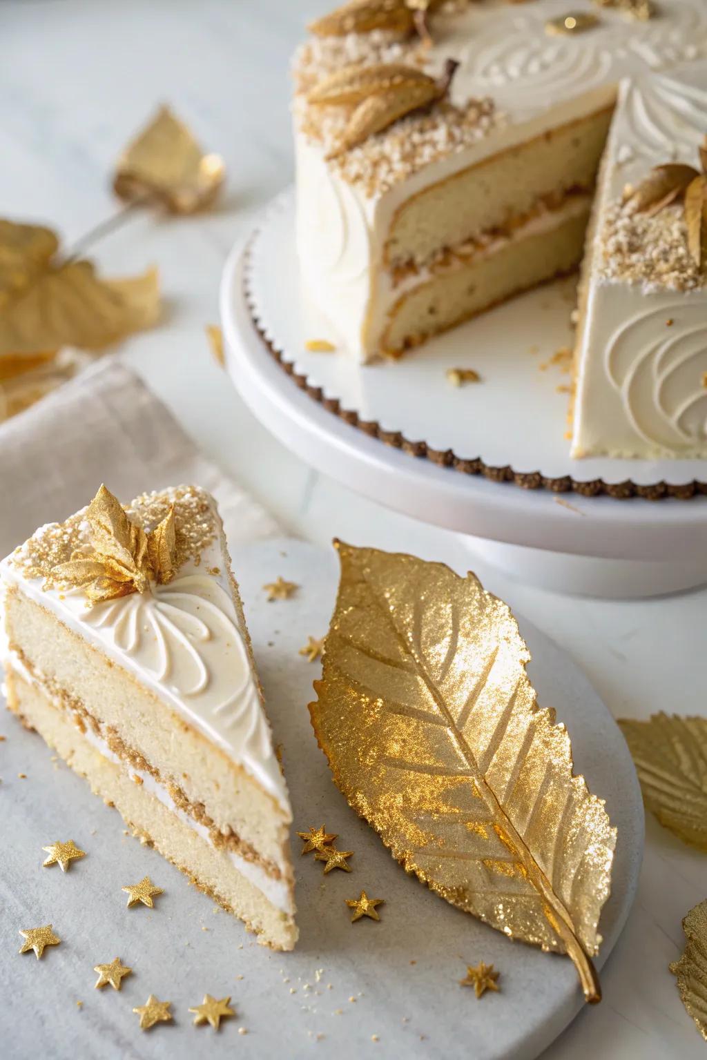 Gold on your cake makes it look expensive.