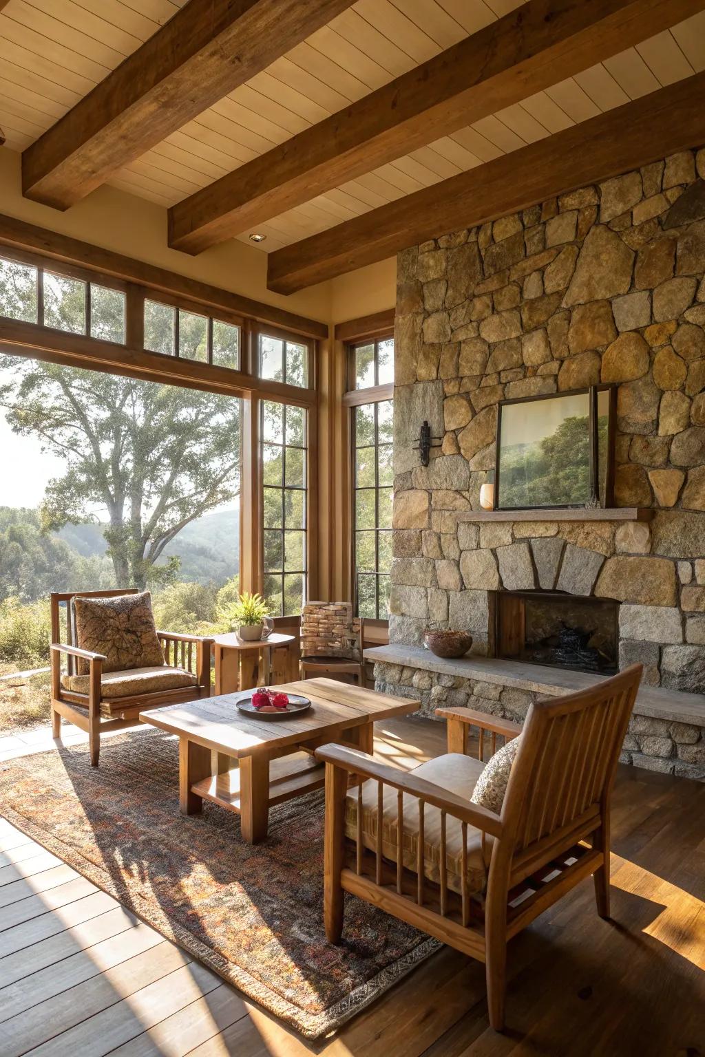 Natural designs bring depth to a California room.