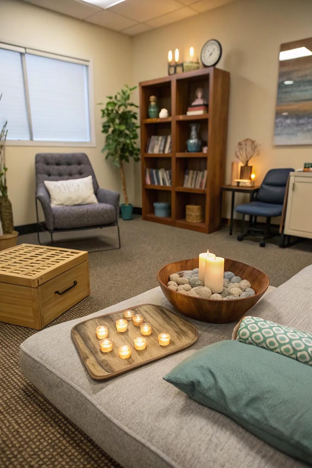 A quiet corner helps clients center themselves.