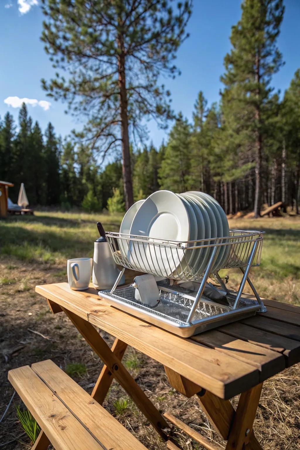 Effectively dry your dishes with a foldable rack.