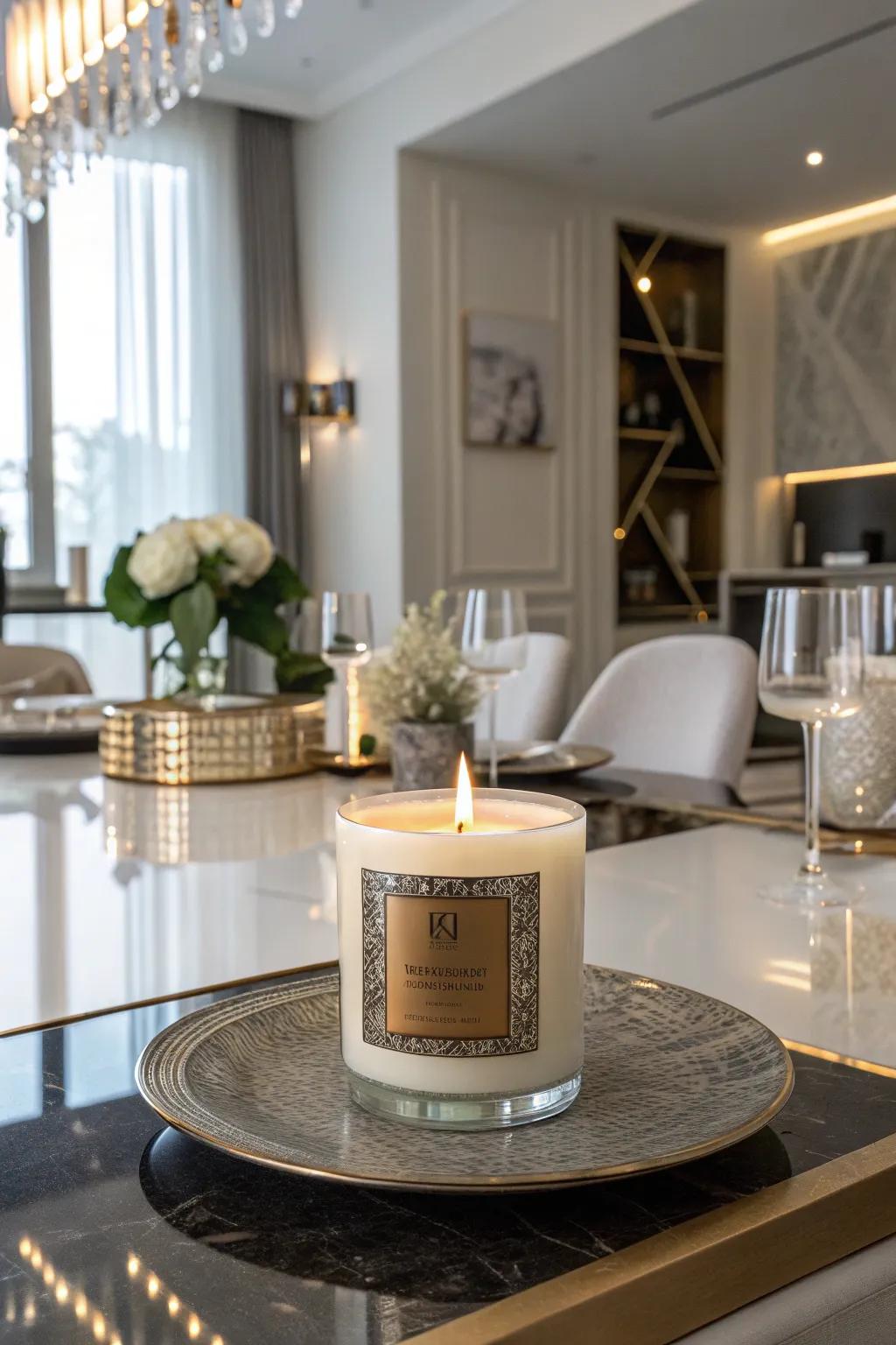 Metallic accented candle labels for a trace of luxury.