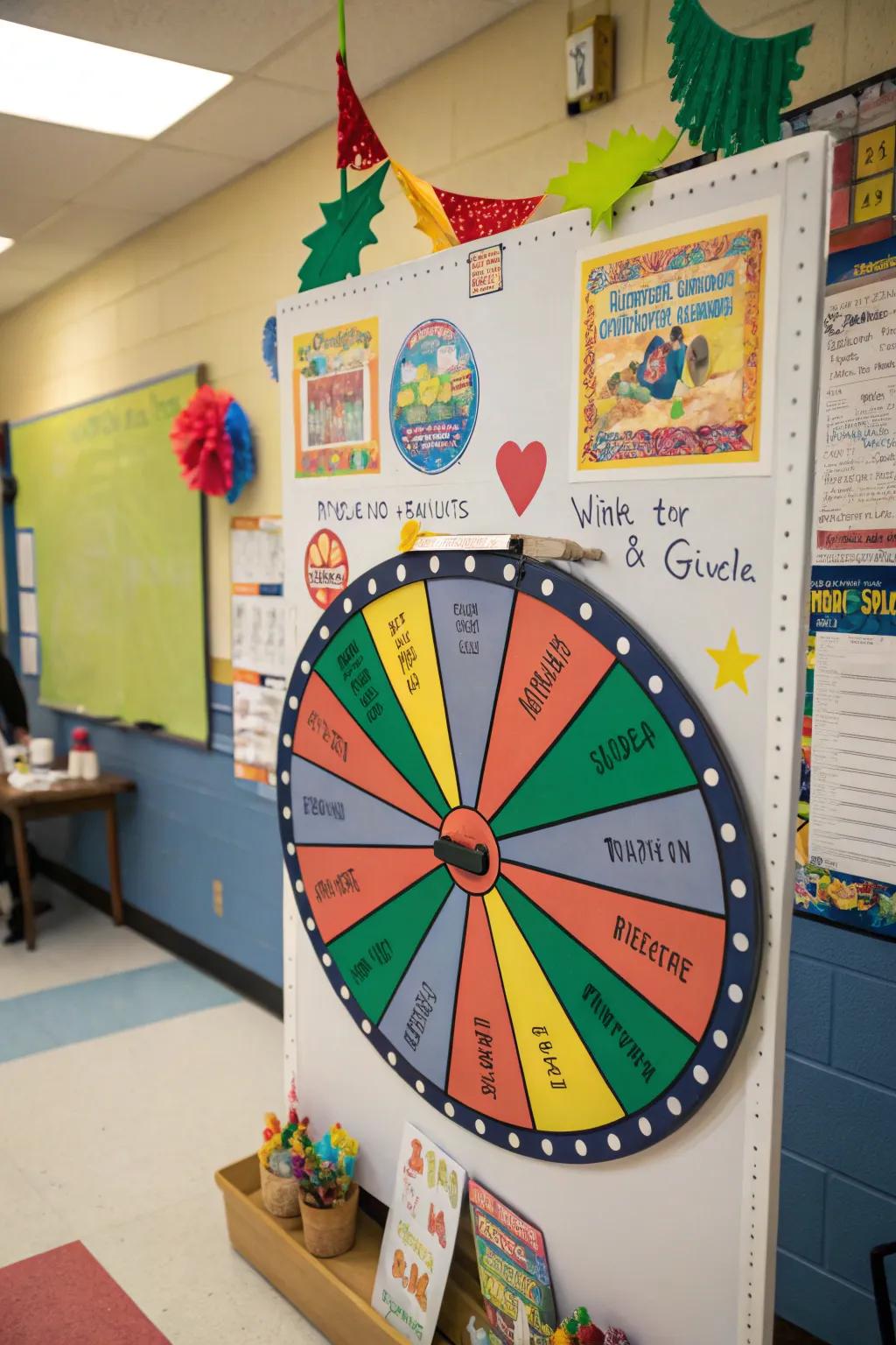 An engaging rotate-the-wheel activity invites involvement and enjoyment on the fair board.