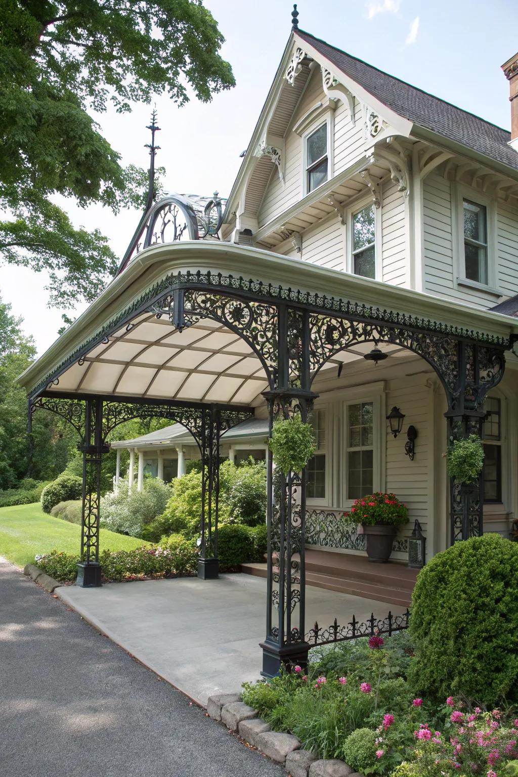 A Victorian-style carport with old-world glamour.