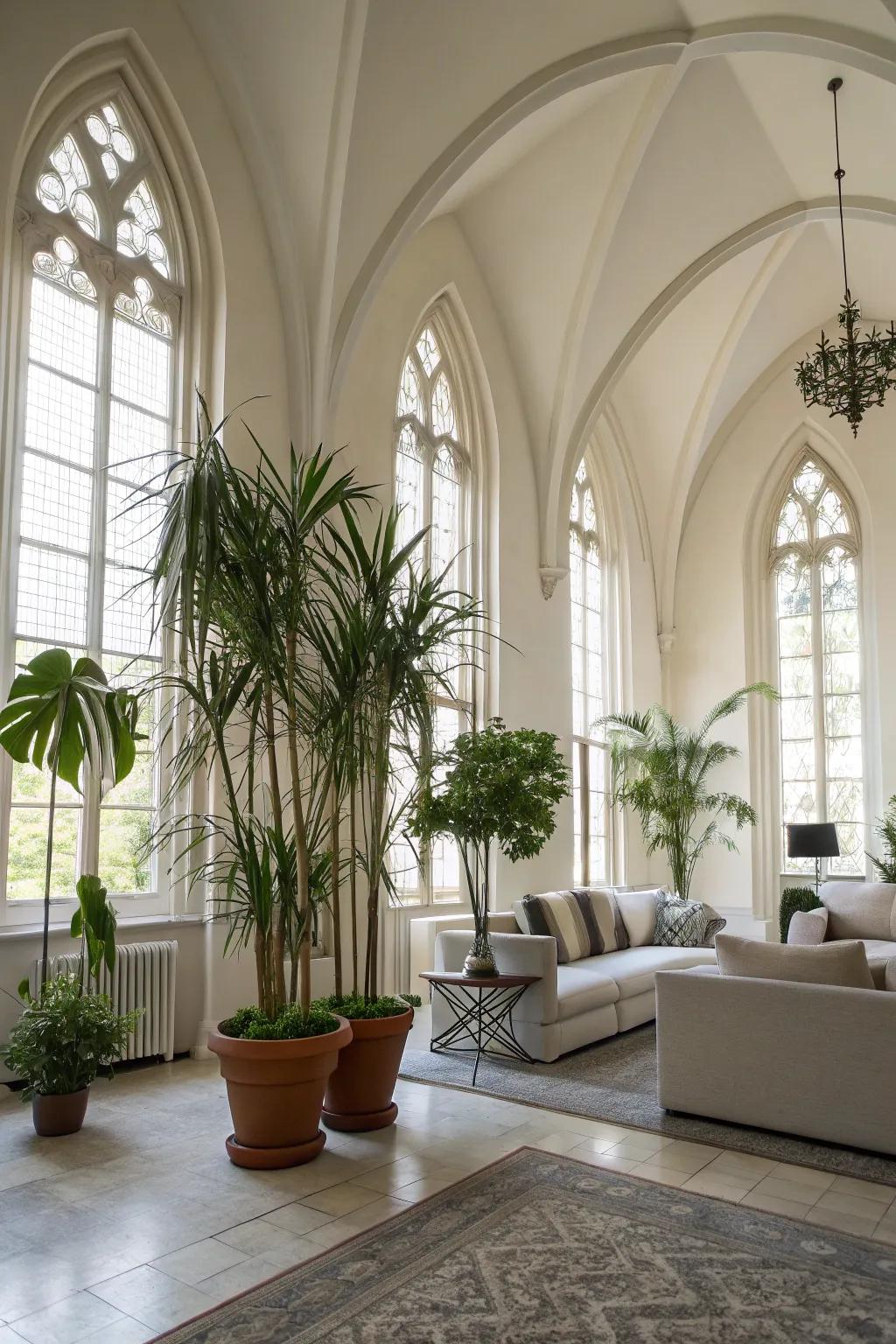 Indoor plants improve the organic feel of the space.
