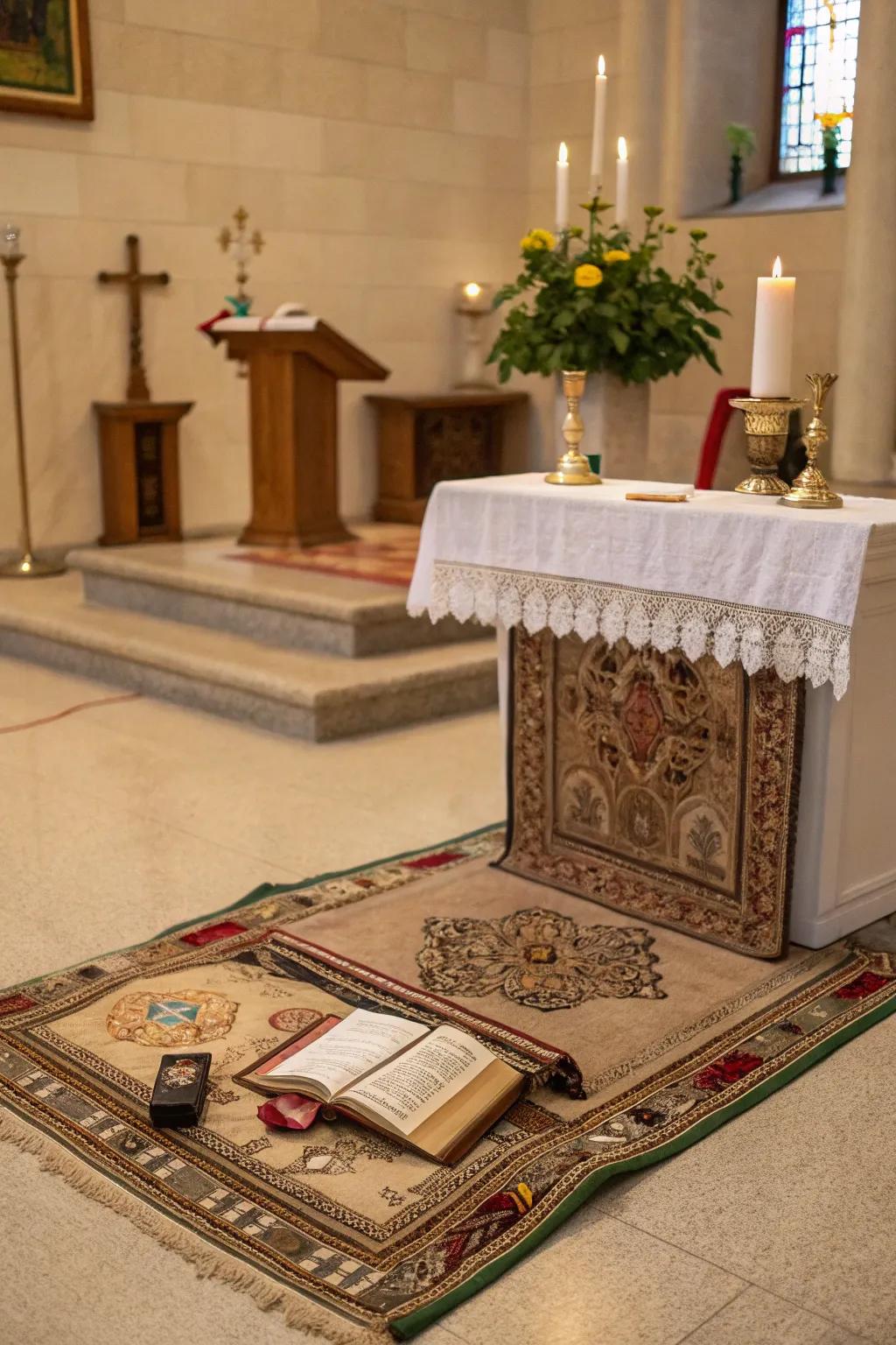 A prayer mat adds ease and identifies your sacred area.