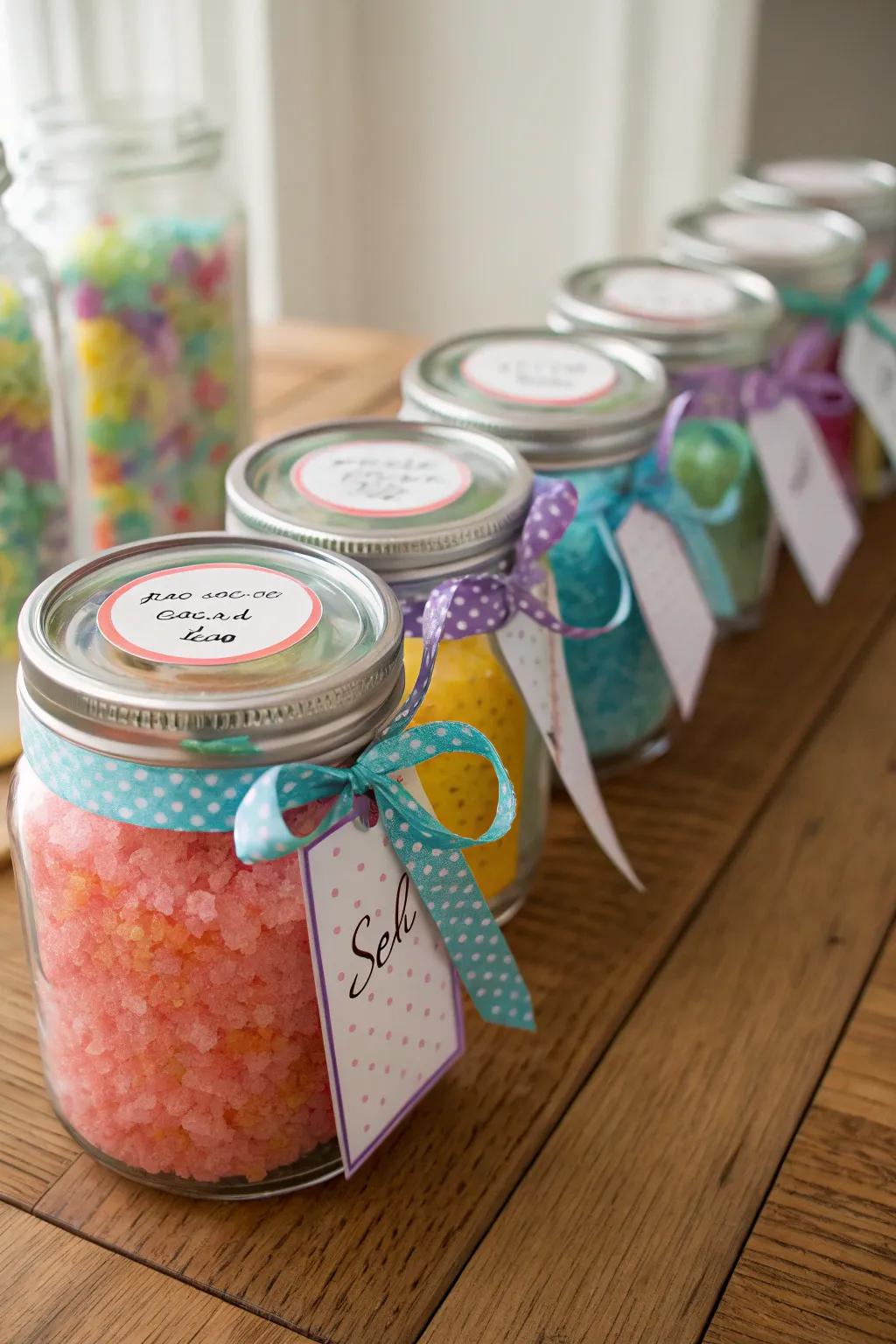 Handmade soak crystals offer a luxurious detail for your wedding favors.